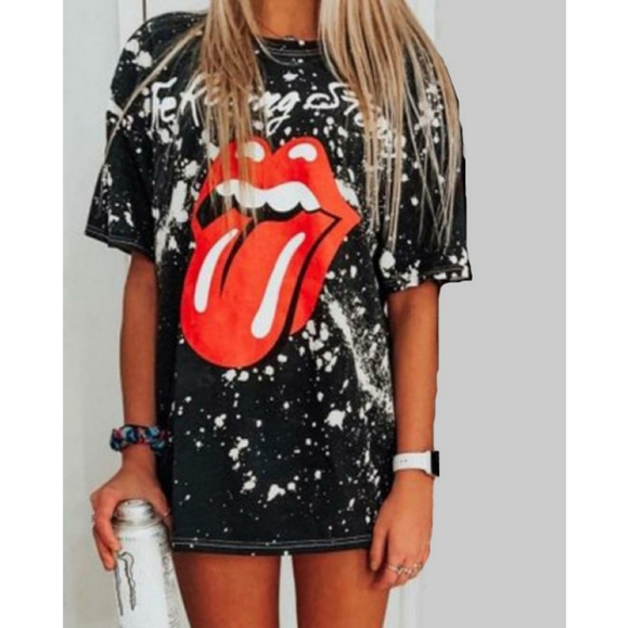 Tops - 🖤LAST ONE Black Acid Wash Rolling Stones Tee Soft